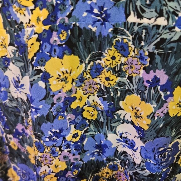 Code x Mode Blue/Yellow Multi-Color Floral Prairie Core Ruffle Maxi Dress, Large - Picture 11 of 16